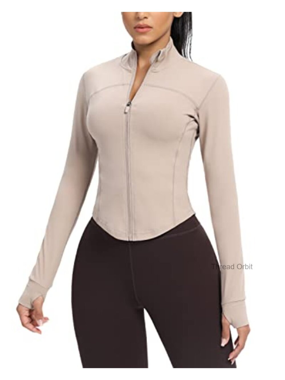 Women's Cropped Running Workout Jacket Zip Slim Fit Athletic Top